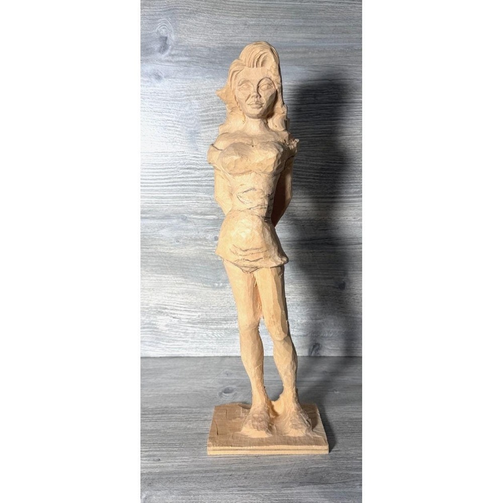 Vtg Folk Art Wood Hand Carved Figure Lady Unpainted Project Pc Wooden Daisy Mae